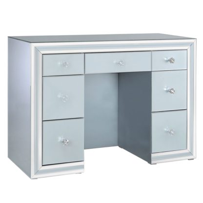 An Image of Quartz 7 Drawer Dressing Table, Grey Glass and Mirror