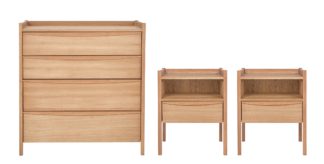 An Image of Habitat Derwent 2 Bedside & 4 Drawer Chest Set - Oak