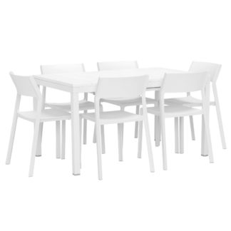 An Image of Varuna Extending Garden Dining Table and 6 Calisto Dining Chairs in Bianco