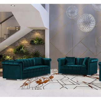 An Image of Kenosha Velour Fabric 2 Seater And 3 Seater Sofa In Emerald