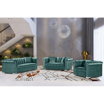 An Image of Kenosha Malta Plush Velour Fabric Sofa Suite In Seaspray