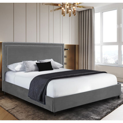 An Image of Sensio Plush Velvet Small Double Bed In Grey