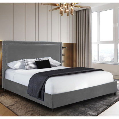 c08c643ac85716c5c84bed4cb566706dc8a4e6b83b387590839a094e734781af.jpg An Image of Sensio Plush Velvet Small Double Bed In Grey