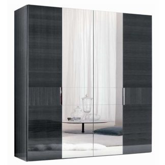 An Image of Borgia 4 Door Wardrobe, Grey High Gloss