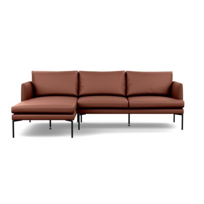 An Image of Heal's Matera Corner Chaise Sofa LHF Grain Leather Chocolate 066 Black Feet