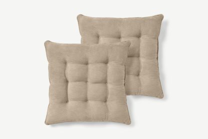 An Image of Selky Set of 2 Corduroy Seat Pads, 40 x 40cm, Soft Taupe