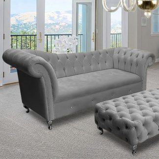 An Image of Izu Plush Velvet 3 Seater Sofa In Grey