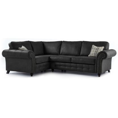 An Image of Oakland Left Hand Faux Leather Corner Sofa Black