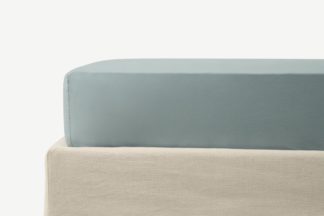 An Image of Zana 100% Organic Cotton Stonewashed Fitted Sheet, King, Seafoam