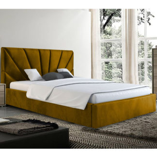 An Image of Hixson Plush Velvet Small Double Bed In Mustard
