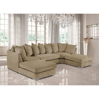 An Image of Boise U-Shape Plush Velour Fabric Corner Sofa In Parchment