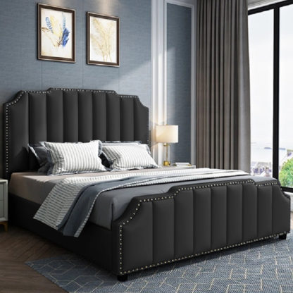 An Image of Abilene Plush Velvet Small Double Bed In Black
