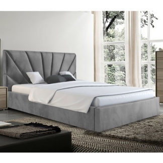 An Image of Hixson Plush Velvet Double Bed In Grey