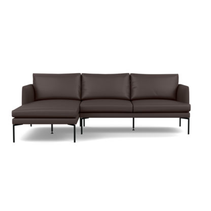 An Image of Heal's Matera Corner Chaise Sofa LHF Grain Leather Chocolate 066 Black Feet