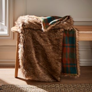 An Image of Alpine Check Faux Fur Throw Brown