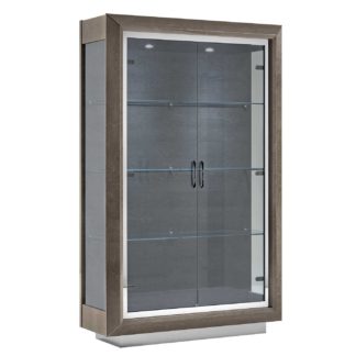 An Image of Vinci 2 Door Glass Fronted Cabinet, Silver Birch