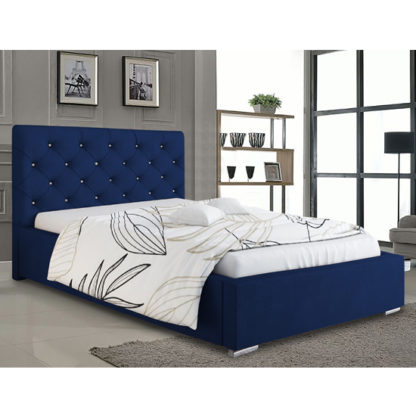 An Image of Hyannis Plush Velvet King Size Bed In Blue