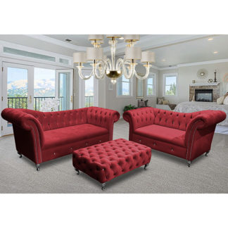 An Image of Izu Plush Velvet 2 Seater And 3 Seater Sofa Suite In Red