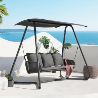 An Image of Charles Bentley 3 Seater Deluxe Rope And Steel Swing Seat Grey