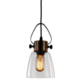 An Image of Maitland 1 Light Glass Pendant Light - Antique Copper and Black