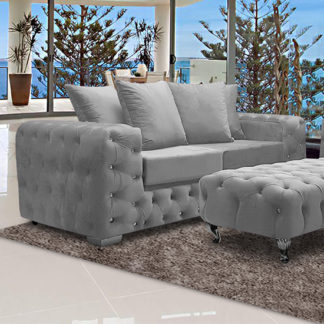 An Image of Worley Malta Plush Velour Fabirc 3 Seater Sofa In Silver