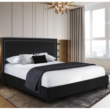 An Image of Sensio Plush Velvet Small Double Bed In Black