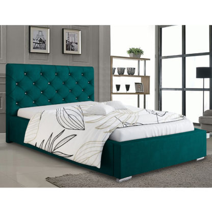 d27c4a1247dbdad83ab7b6cdad3f8318e3f10bafeeba015eb64d8fed41331fb9.jpg An Image of Hyannis Plush Velvet Super King Size Bed In Green