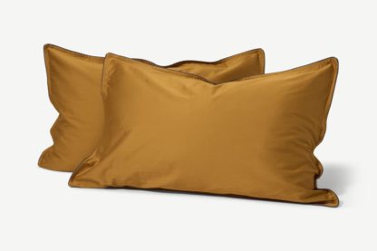 An Image of Hylia Washed Cotton Satin Pair of Pillowcases, Dark Ochre