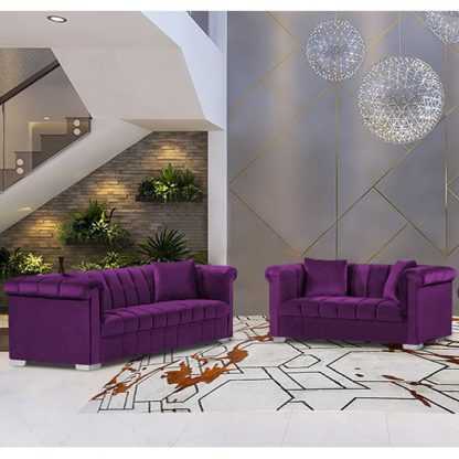 An Image of Kenosha Velour Fabric 2 Seater And 3 Seater Sofa In Boysenberry