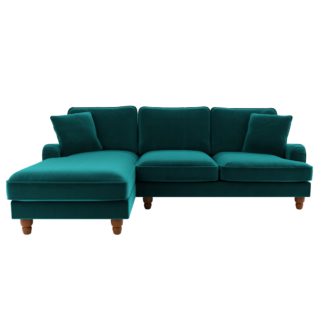 An Image of Beatrice Velvet Left Hand Corner Sofa Green