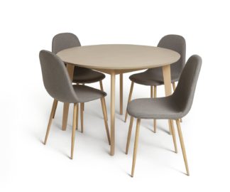 An Image of Habitat Skandi Round Oak Table and 4 Beni Grey Chairs