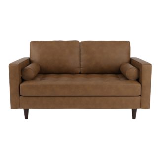 An Image of Zoe Faux Leather 2 Seater Sofa Tan (Brown)