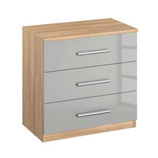 An Image of Celle 3 Drawer Bedside, Sonoma Oak and High Polish Soft Grey