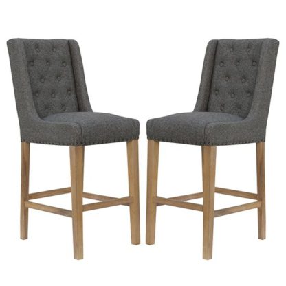 An Image of Rugeley Dark Grey Fabric Button Back Bar Stools In Pair