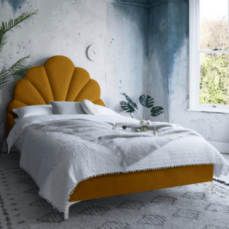 An Image of Hartington Plush Velvet Super King Size Bed In Mustard