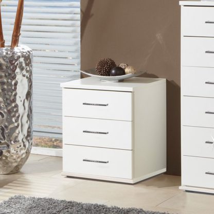 da5e646e06aac19fa0e1bd33dd31c2611d9aed79fd161d92d4814db6d795fa2f.jpg An Image of Florence 3 Drawer Bedside Cabinet In White With Diamante