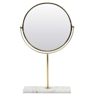 An Image of Gold Mirror on Marble Stand