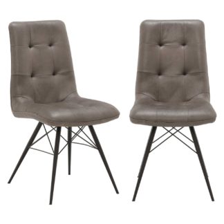 An Image of Pair of Hix Upholstered Dining Chairs, Grey and Black