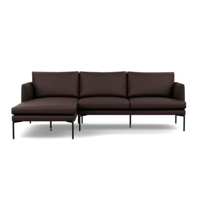 An Image of Heal's Matera Corner Chaise Sofa LHF Grain Leather Chocolate 066 Black Feet