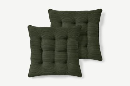 An Image of Selky Set of 2 Corduroy Seat Pads, 40 x 40cm, Sage Green