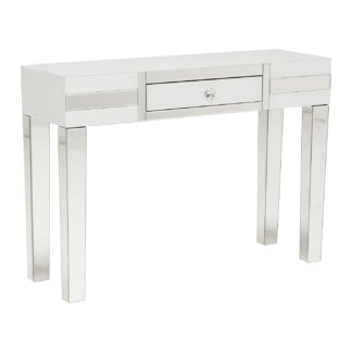 An Image of Krystal 1 Drawer Dressing Table, White Glass and Mirror