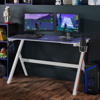 An Image of Velar LED White Gaming Desk White