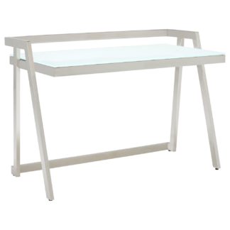 An Image of Luka Glass And Metal Desk, White