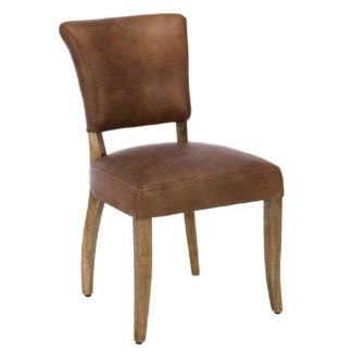 An Image of Timothy Oulton Mimi Destroyed Raw Leather Dining Chair, Brown