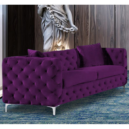 An Image of Mills Malta Plush Velour Fabric 3 Seater Sofa In Cosmic