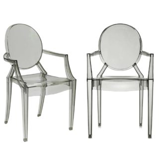 An Image of Pair of Kartell Louis Ghost Stackable Armchair, Smoke Grey