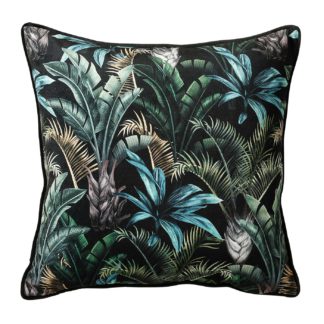 An Image of Wild Flora Cushion, Black and Green