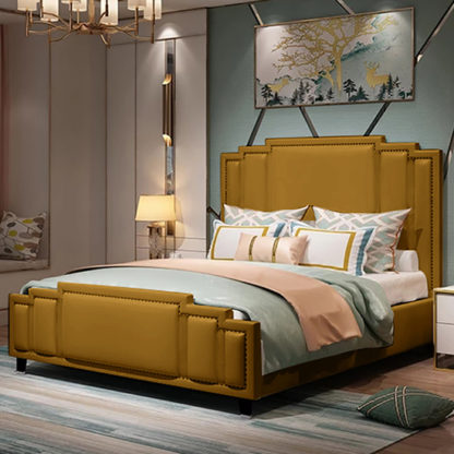 An Image of Enumclaw Plush Velvet Super King Size Bed In Mustard