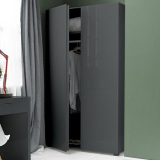 An Image of Curio Modern Wardrobe In Charcoal High Gloss With 2 Doors