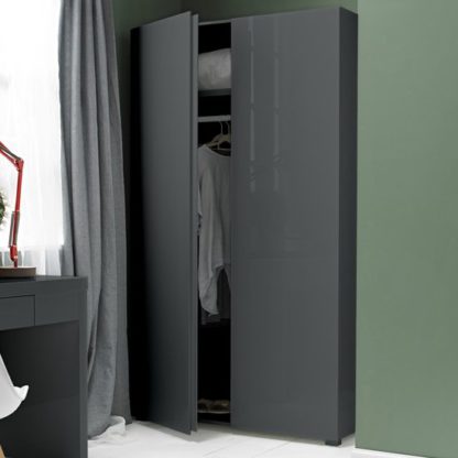 e4956b6189c285fc53e8356f8ec3c77655afc0623fddb245d1d9f5440e1a364c.jpg An Image of Curio Modern Wardrobe In Charcoal High Gloss With 2 Doors